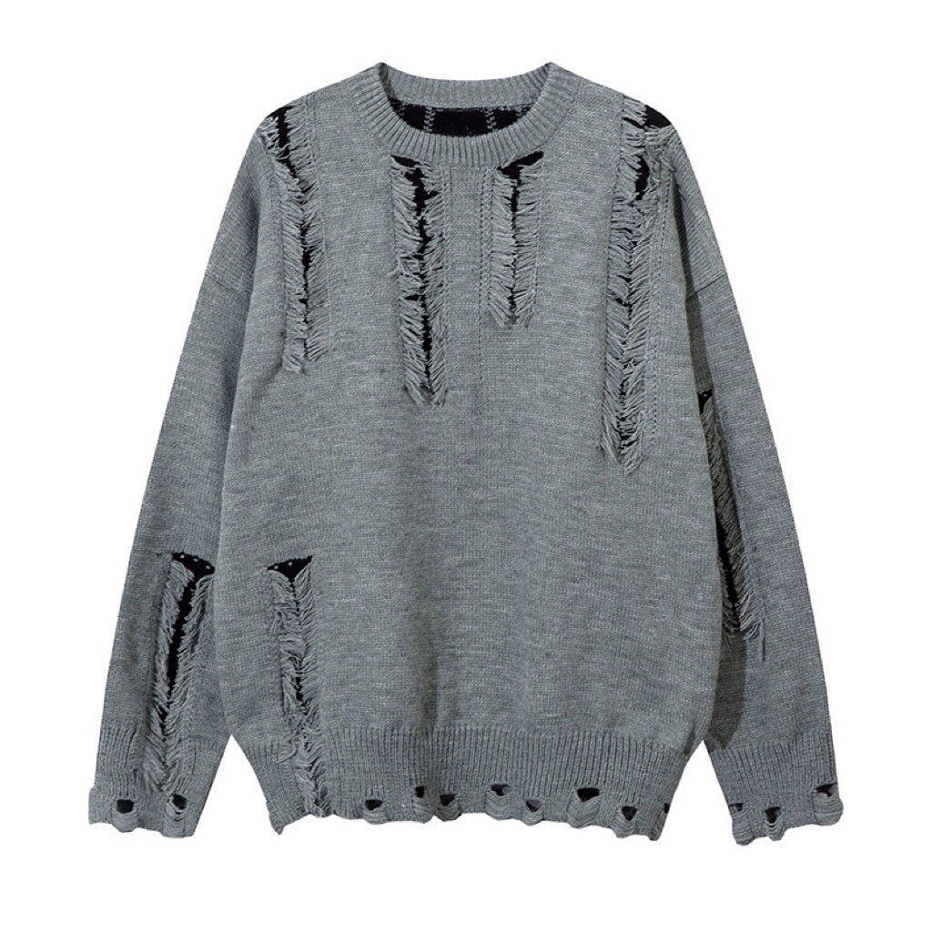 Round Neck Oversize Damage Knit Sweater WN8359