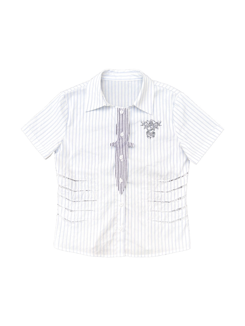 Lace Dagger Patchwork Print Short Sleeve Shirt WN19100