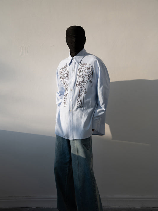 Abstract Line Motif Striped Long Sleeve Shirt WN23843