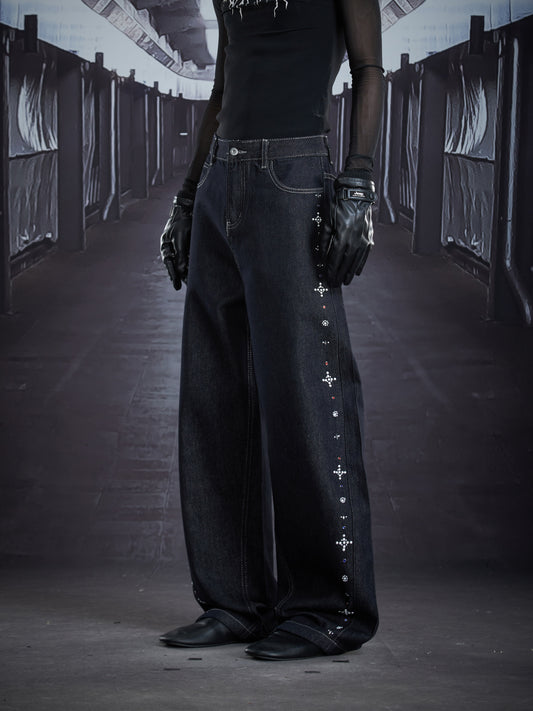 Heavy Craft Bead Curved Denim Jeans WN22854