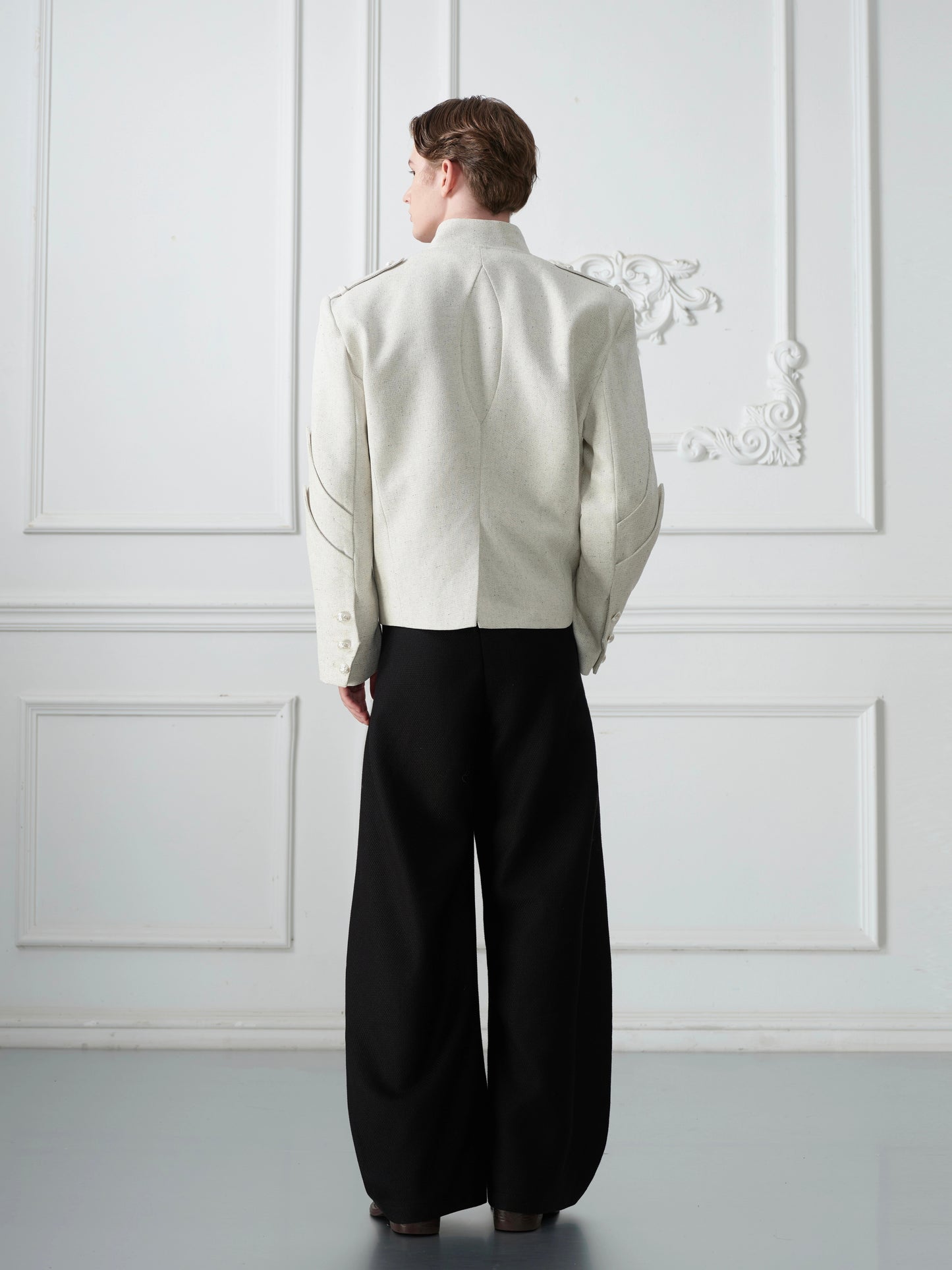 Standing-Collar Pearl Beads Button Tailored Jacket WN21692