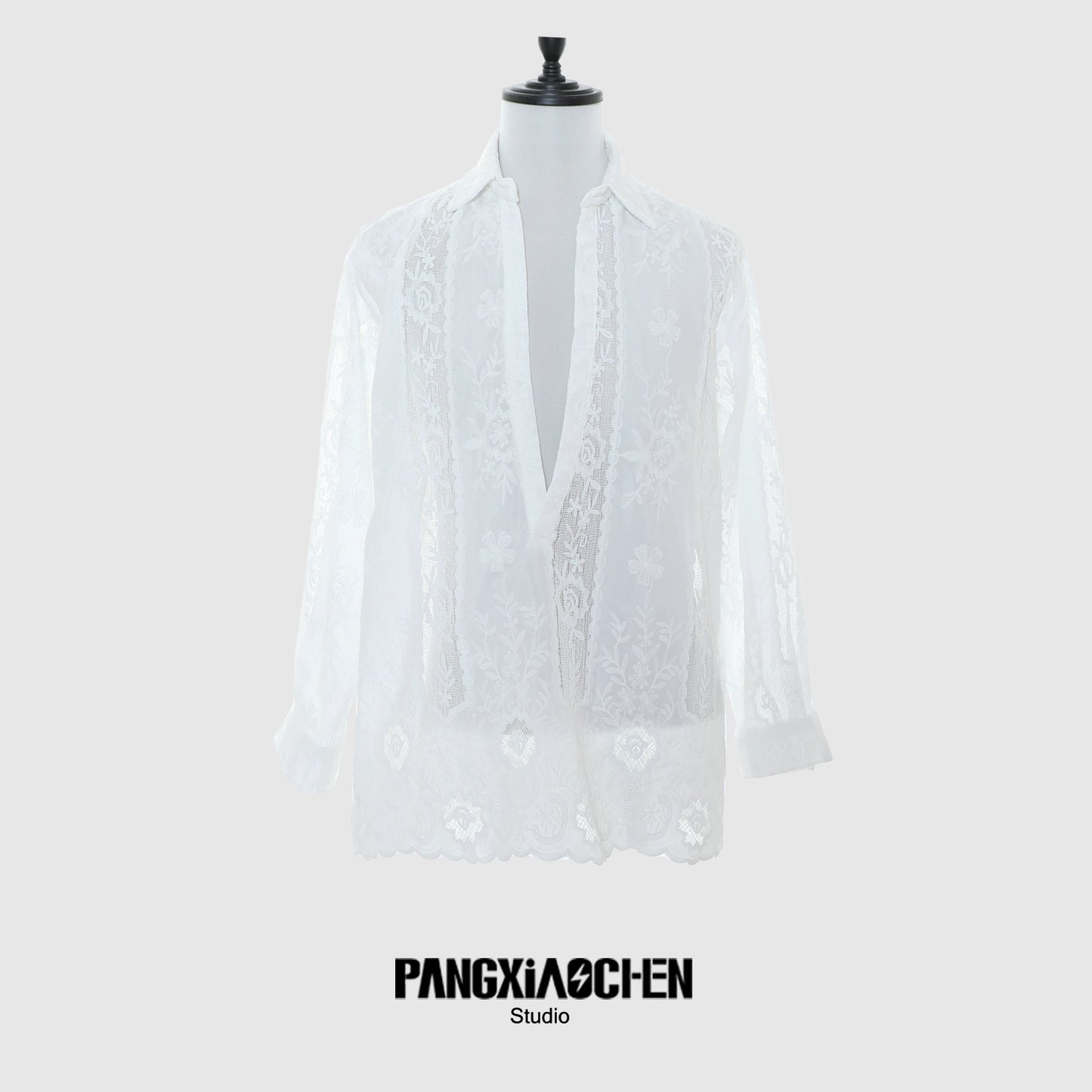 Sheer Floral Embroidery Long Sleeve Shirt WN20498