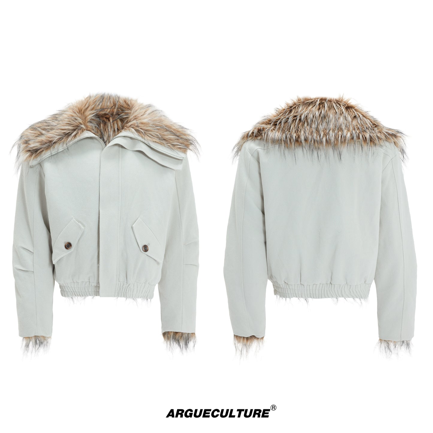 Washed Fake Fur Collar Lapel Thick Puffer Jacket WN21745