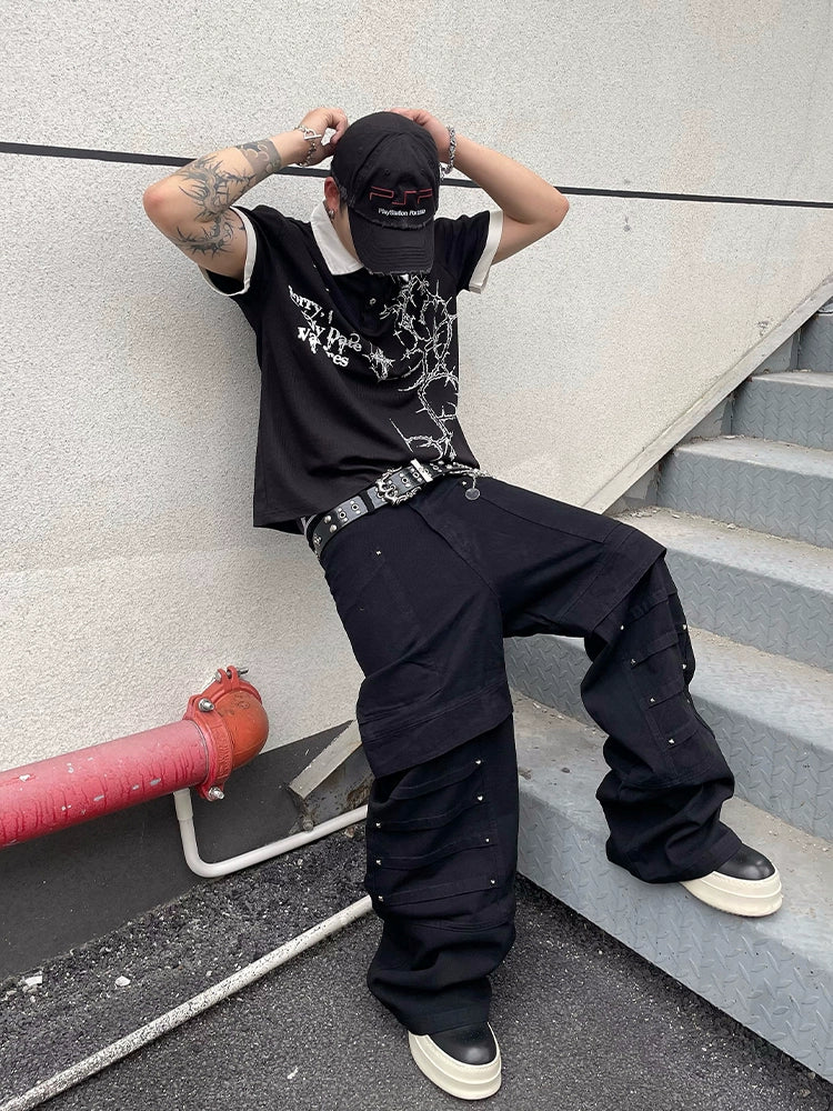 Studs Design Wide Leg Denim Jeans WN18839