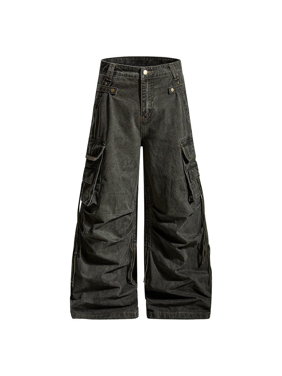 Washed Multi Pocket Pleats Deconstructed Cargo Pants WN24204