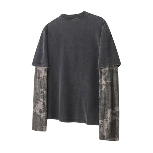 Leopard Horse Print Fake Layered Long Sleeve T-Shirt WN25784