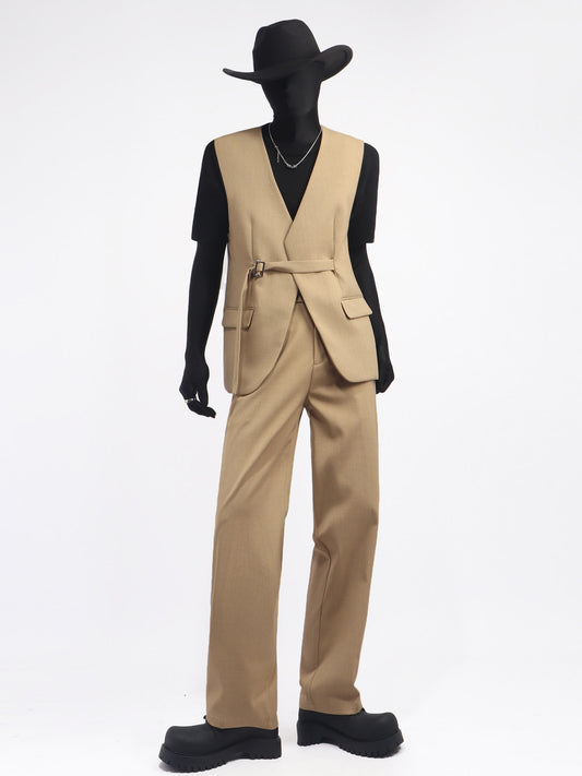 Buckle Belt Vest & Straight Trousers Setup WN23686