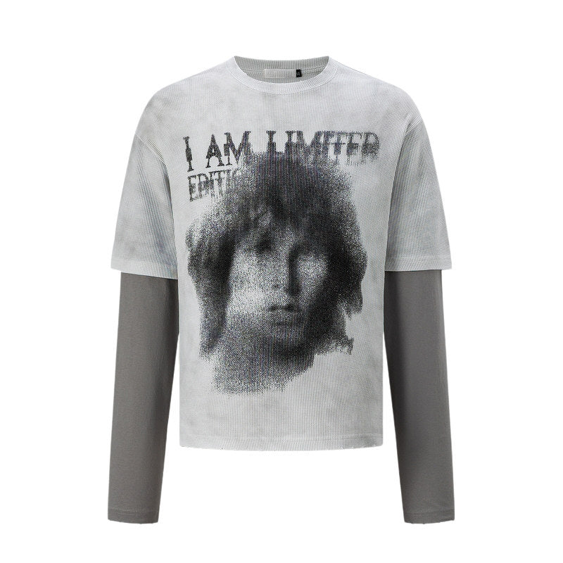Fake Layered Portrait Print Damage Long Sleeve T-Shirt WN24281