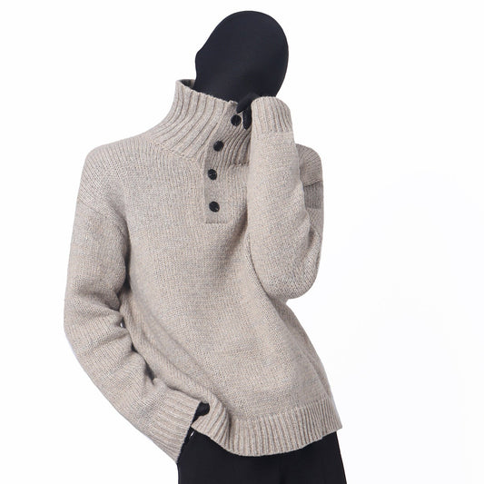 Button High-Neck Rib Knit Sweater WN23703