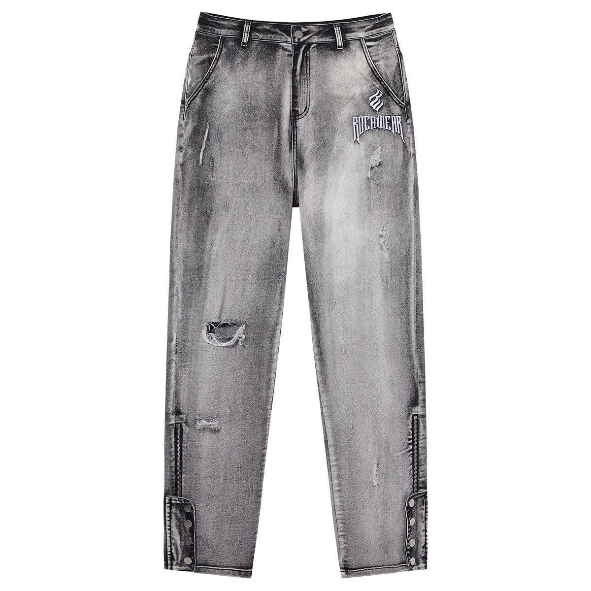Mud Dye Hole Wash Straight Denim Jeans WN17938