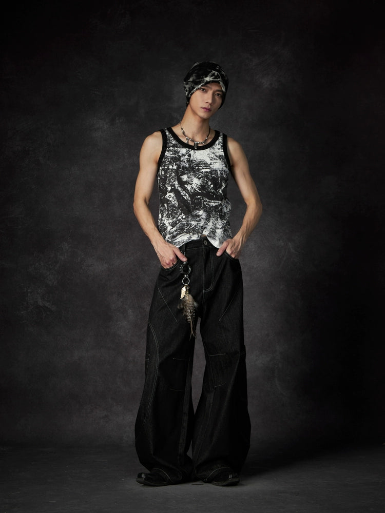 Contrast Stitching Wide Leg Denim Jeans WN18470