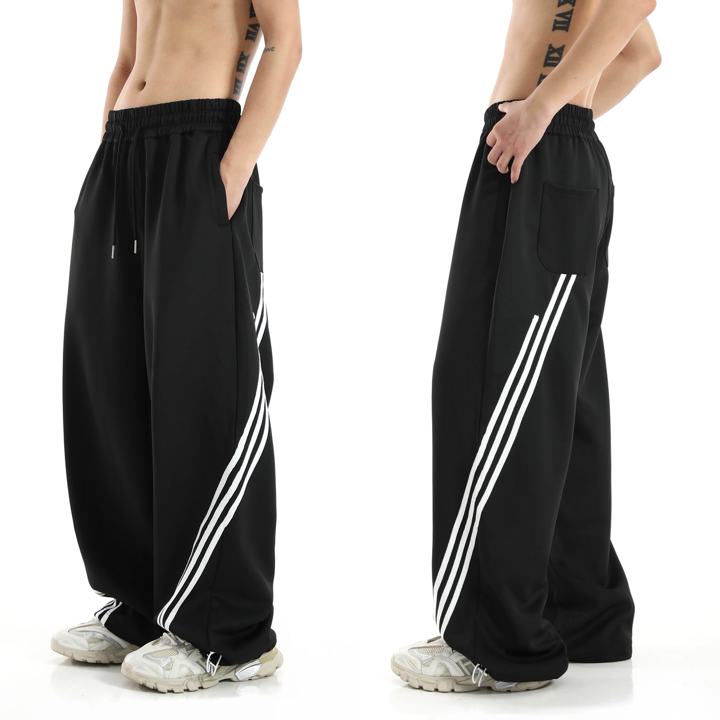Wide-Leg Straight Three Line Sporty Pants WN5707