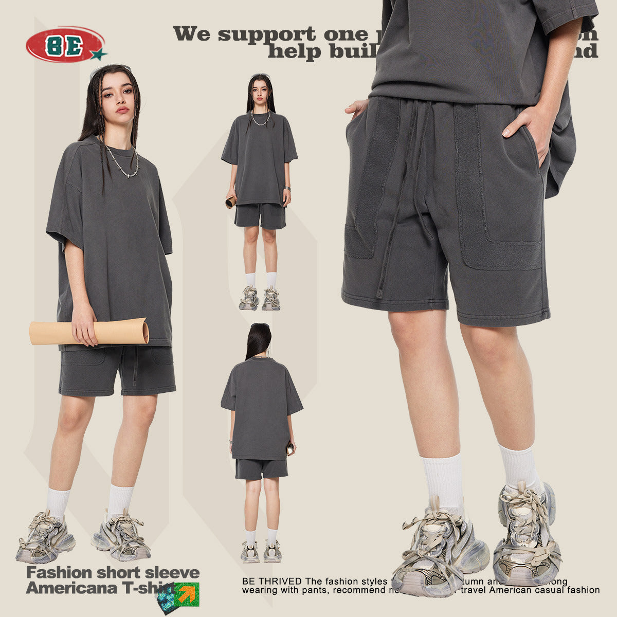 Washed Heavyweight Short Sleeve T-Shirt & Short Sweatpants Setup WN6167