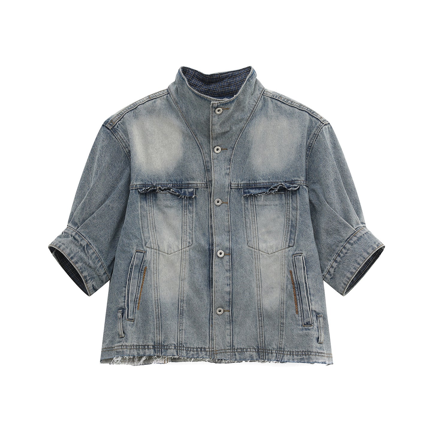 Washed Denim Short Sleeve Shirt & Damage Wide Leg Denim Jeans Setup WN24877