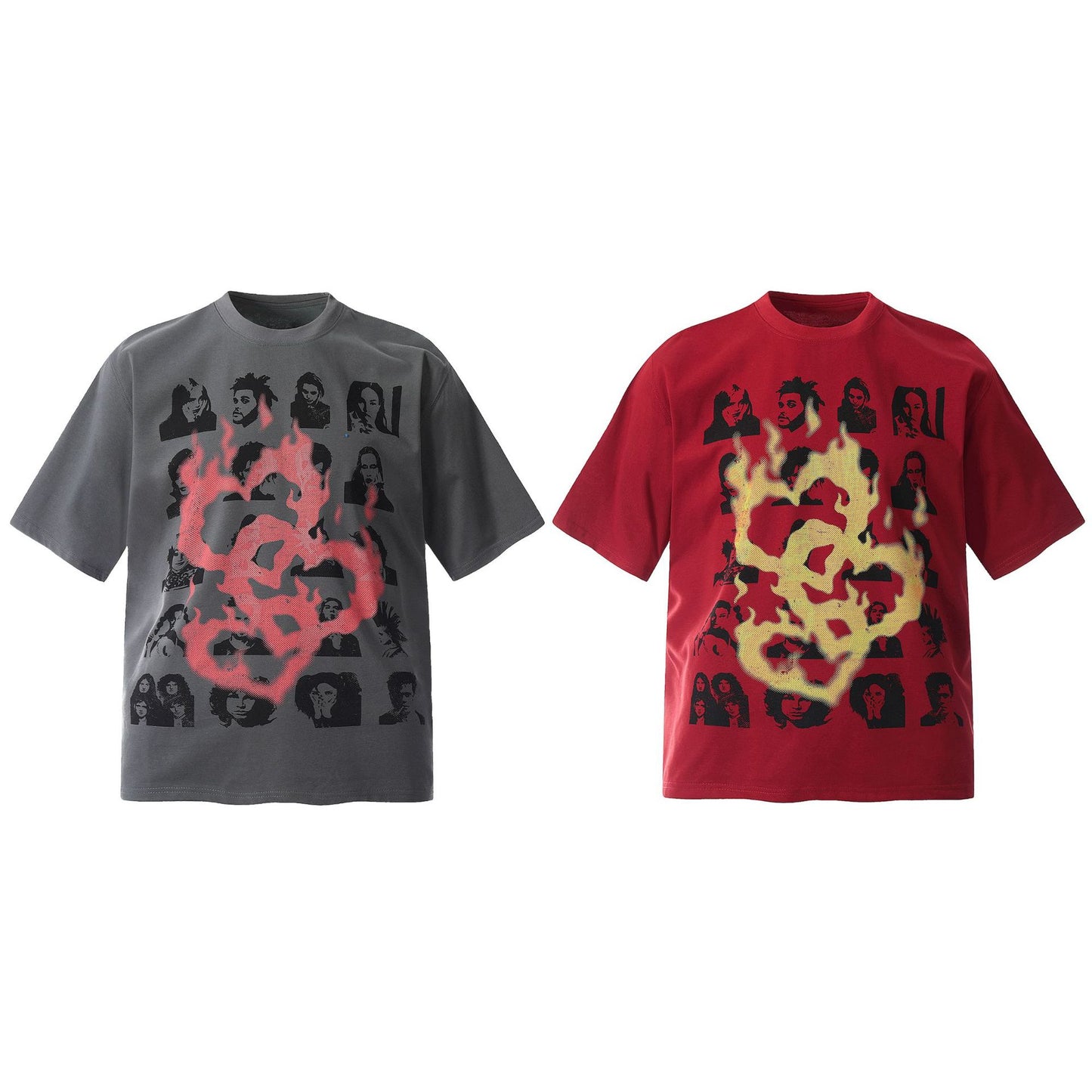 Flame Heart Print Oversize Short Sleeve T-Shirt WN16123