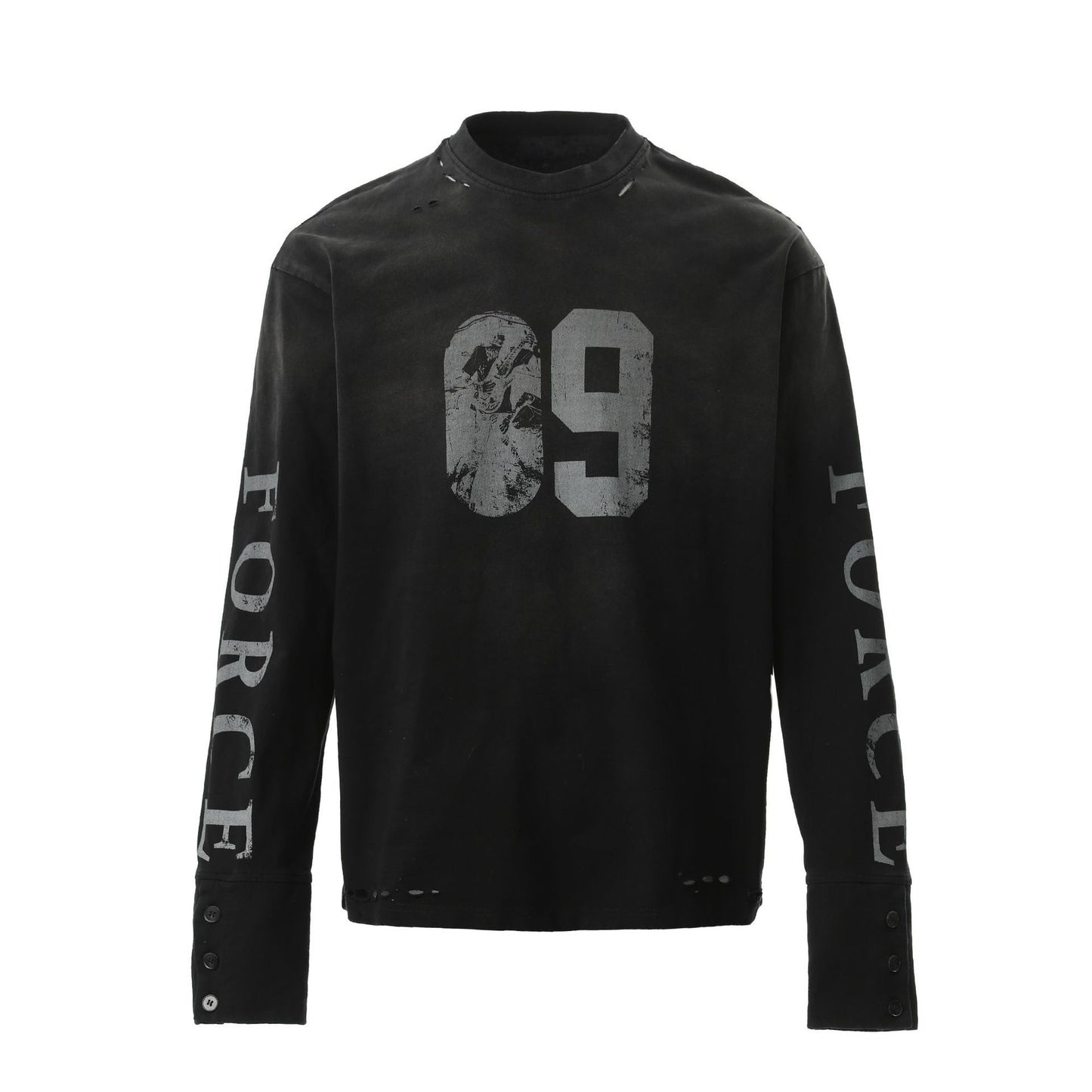 Damage Number Print Washed Long Sleeve T-Shirt WN24090