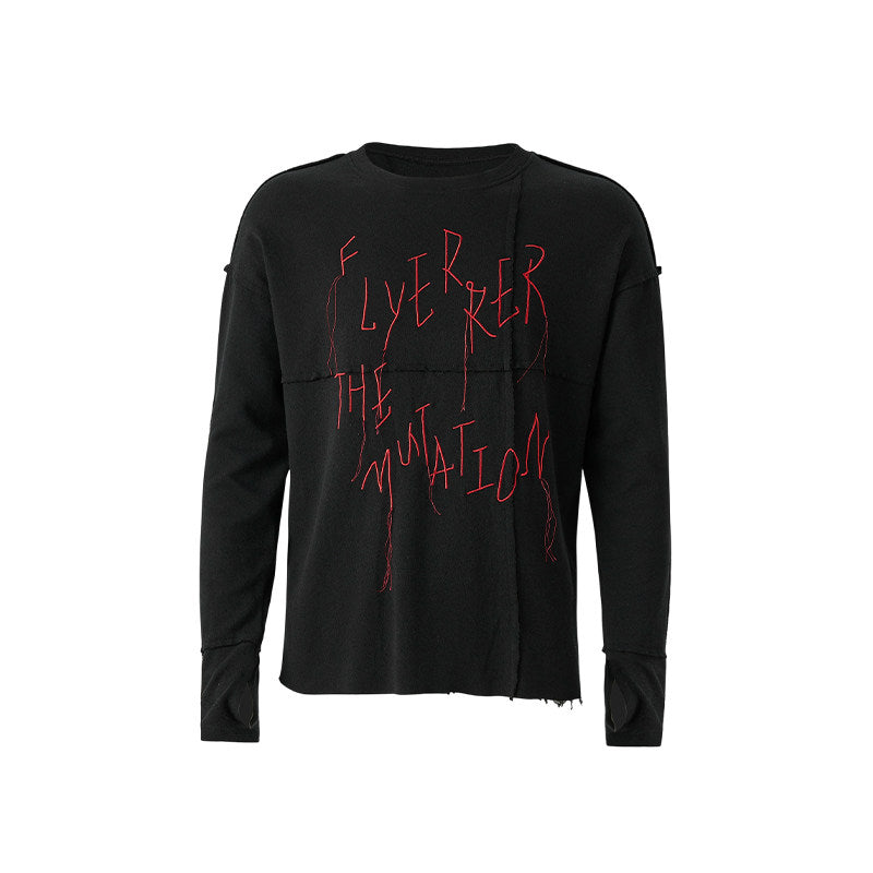 Irregular Panel Thorn Embroidery Long Sleeve T-Shirt WN27435