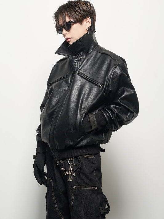 Aged High-End PU Leather Jacket WN22941