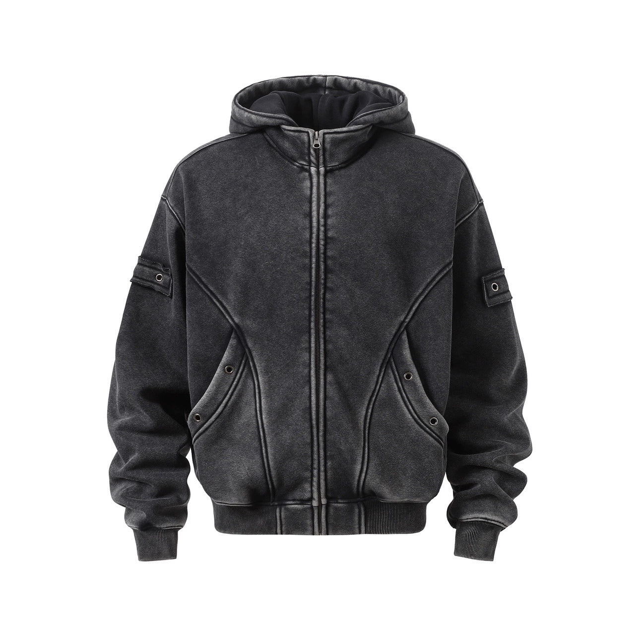 Washed Fleece Lining Zipper Hoodie WN10960