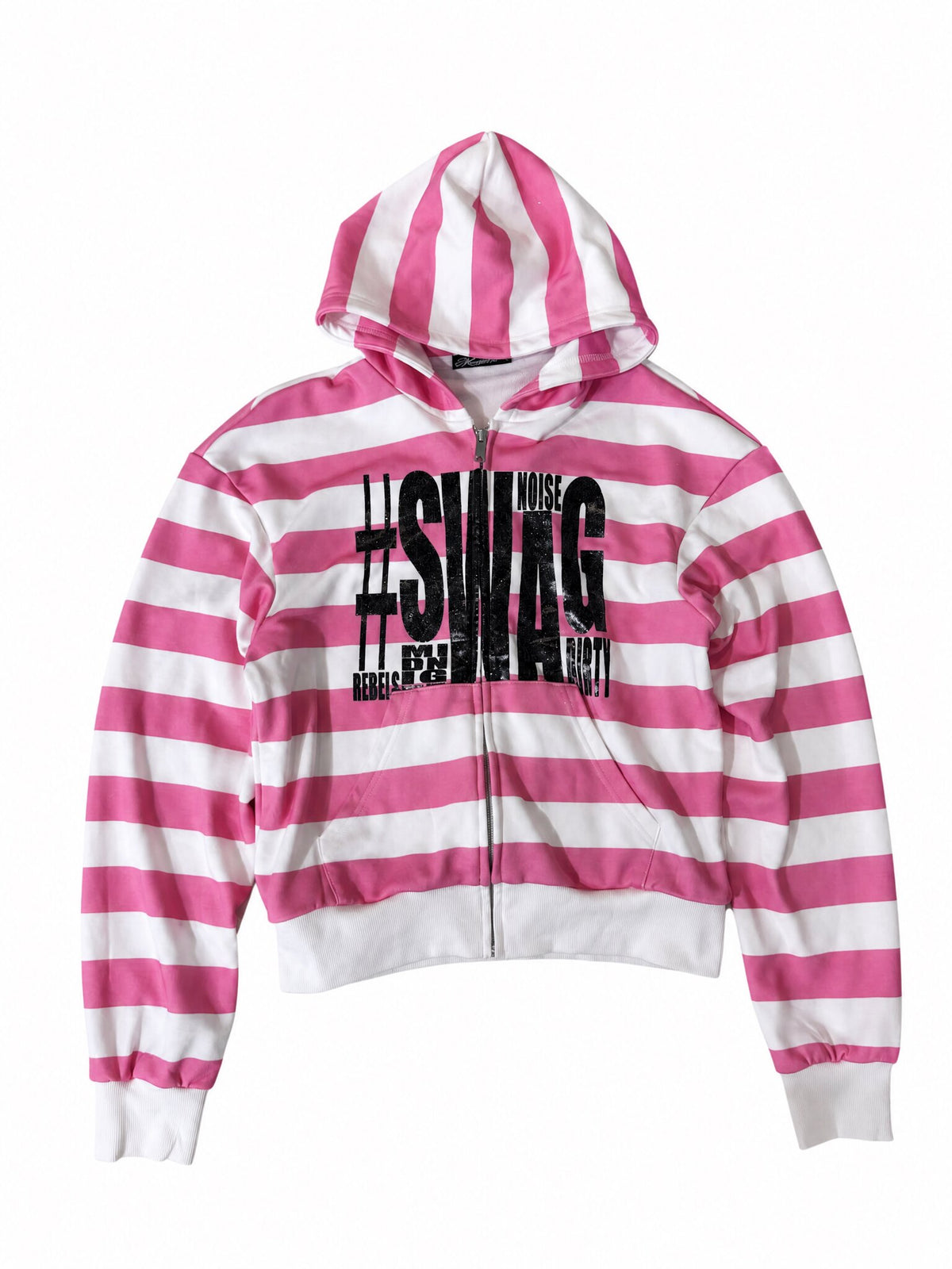 Stripe Letter Print Zipper Hoodie WN27227