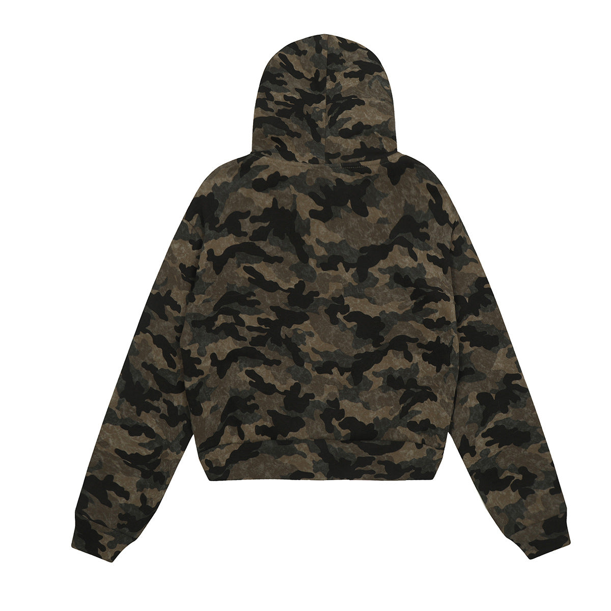 Camouflage Rhinestone Fur Collar Sherpa-Lining Zipper Hoodie WN11368