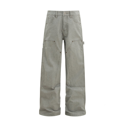 Washed Double Knee Wide Leg Cargo Pants WN26238