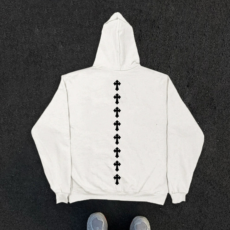 Cross Print Heavyweight Pullover Hoodie WN16419
