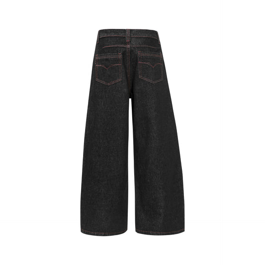 Contrast Stitch Panel Curved Wide Leg Denim Jeans WN25910