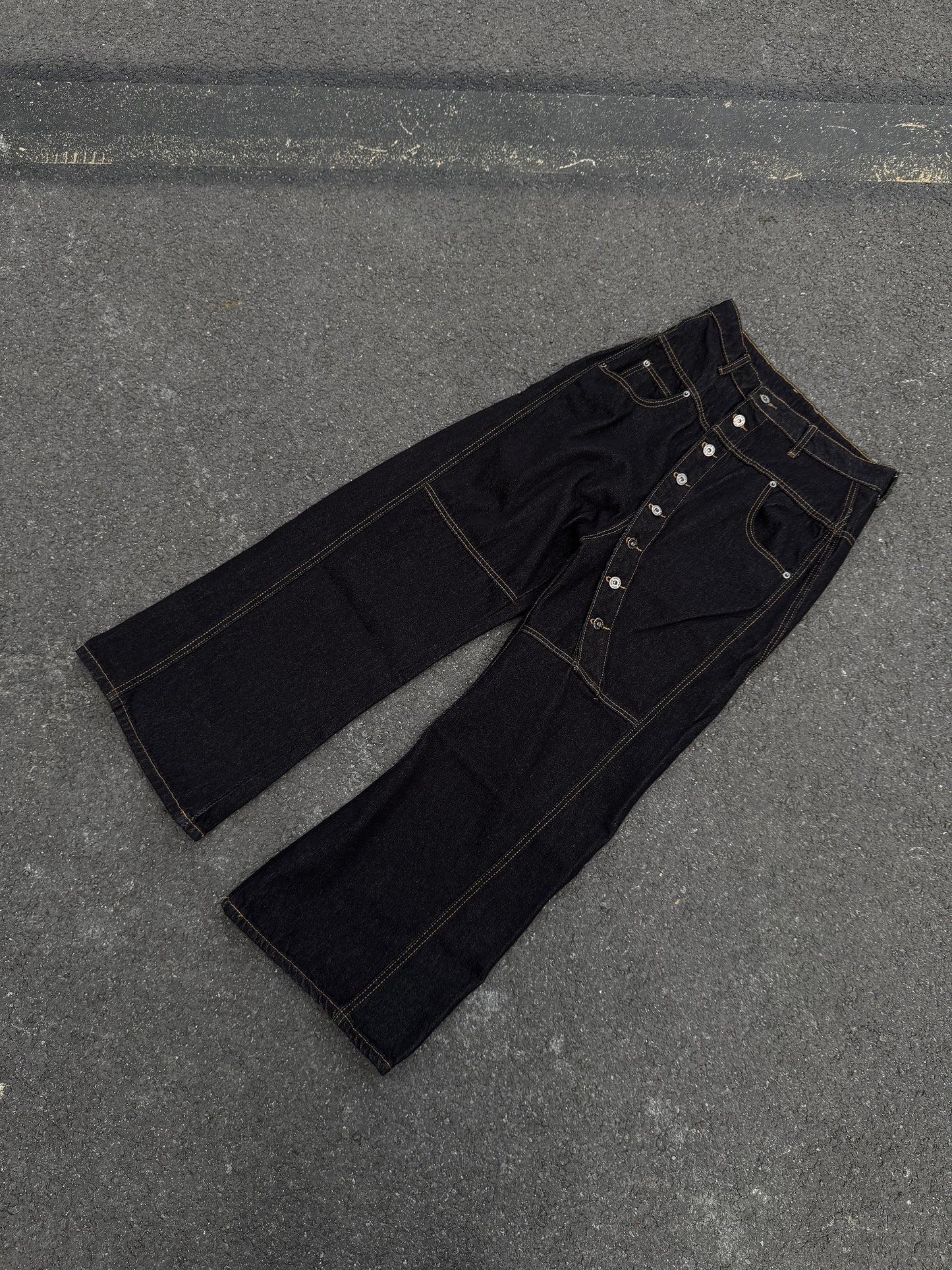 Multi Button Raw Denim Wide Leg Denim Jeans WN23022