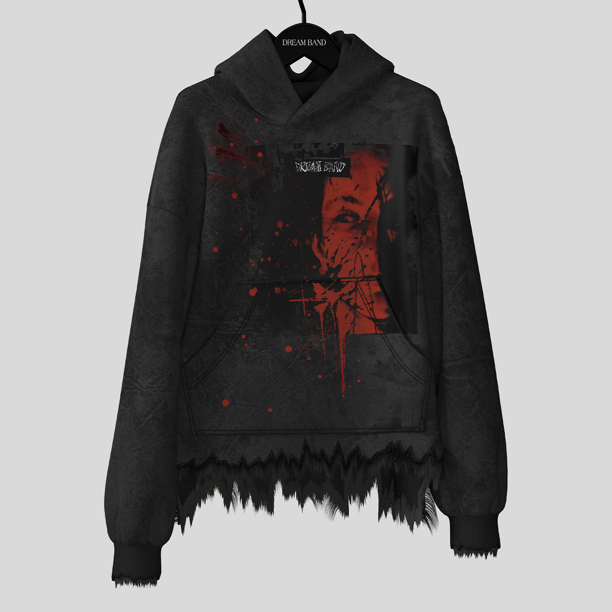 Oversize Paint Splatter Stud Pullover Hoodie WN27135