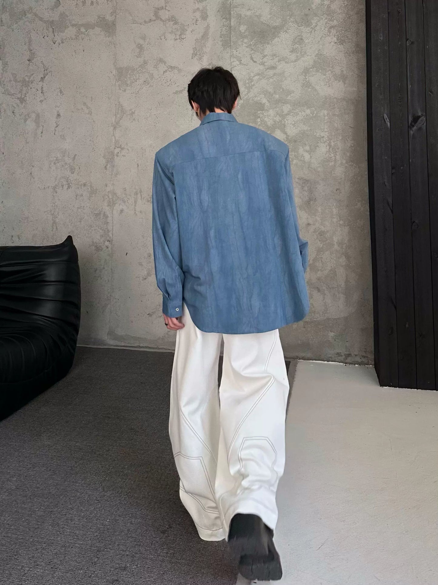 Shoulder-Pad Tie Design Oversize Long Sleeve Shirt WN16759