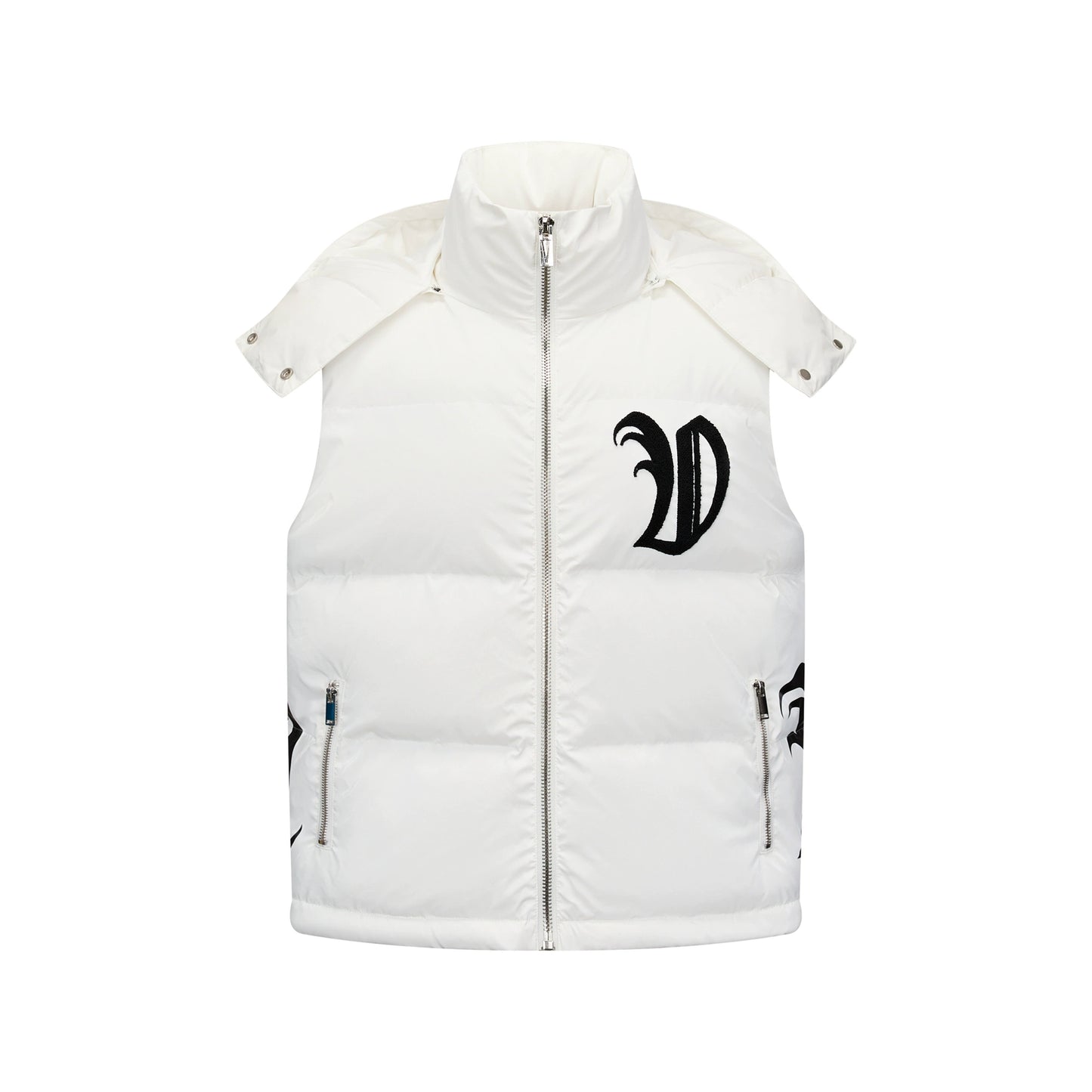 Towel-textured Embroidery Letter Shiny Detachable Hood Down Vest WN21010