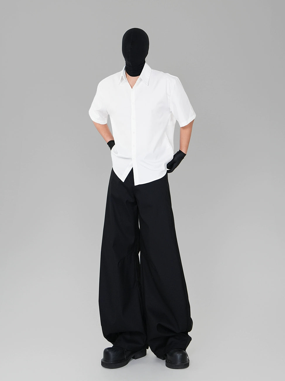 Short Sleeve Shirt & Tie & Curved Blade Wide Leg Trousers Setup WN17364