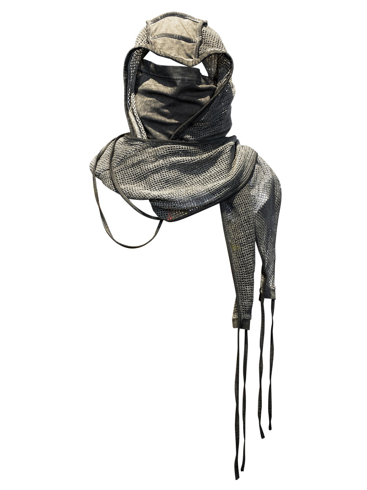 Asymmetric 3D Structured Drape Mesh Cotton Face Scarf WN13943