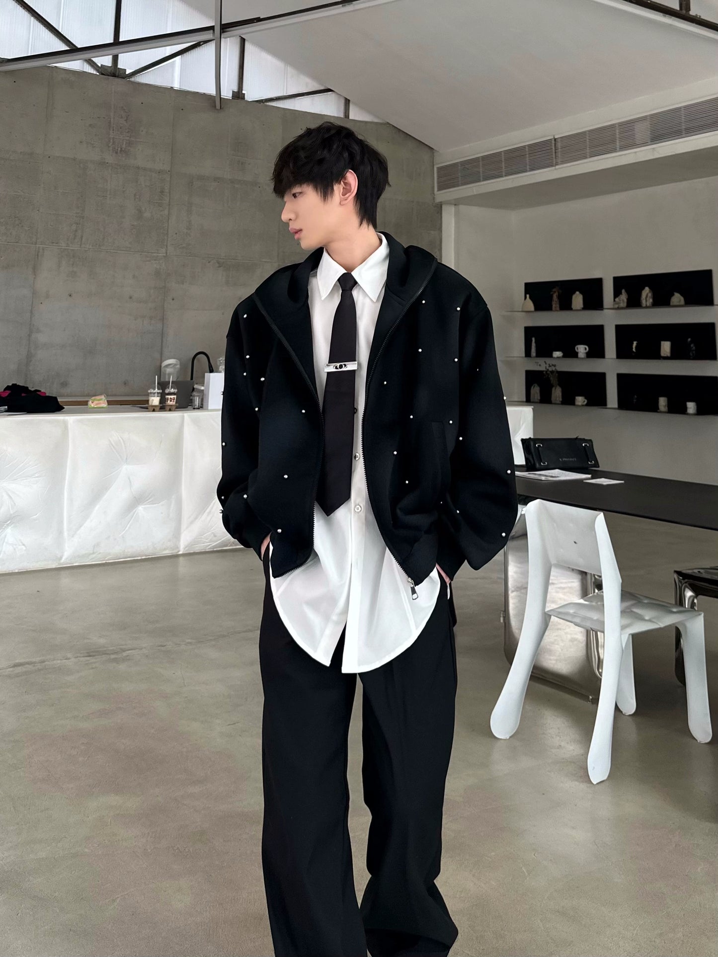 Metal Detail Oversize Zipper Hoodie WN16774