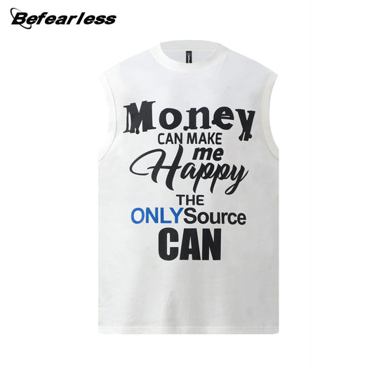Letter Print Oversize Sleeveless T-Shirt WN26340