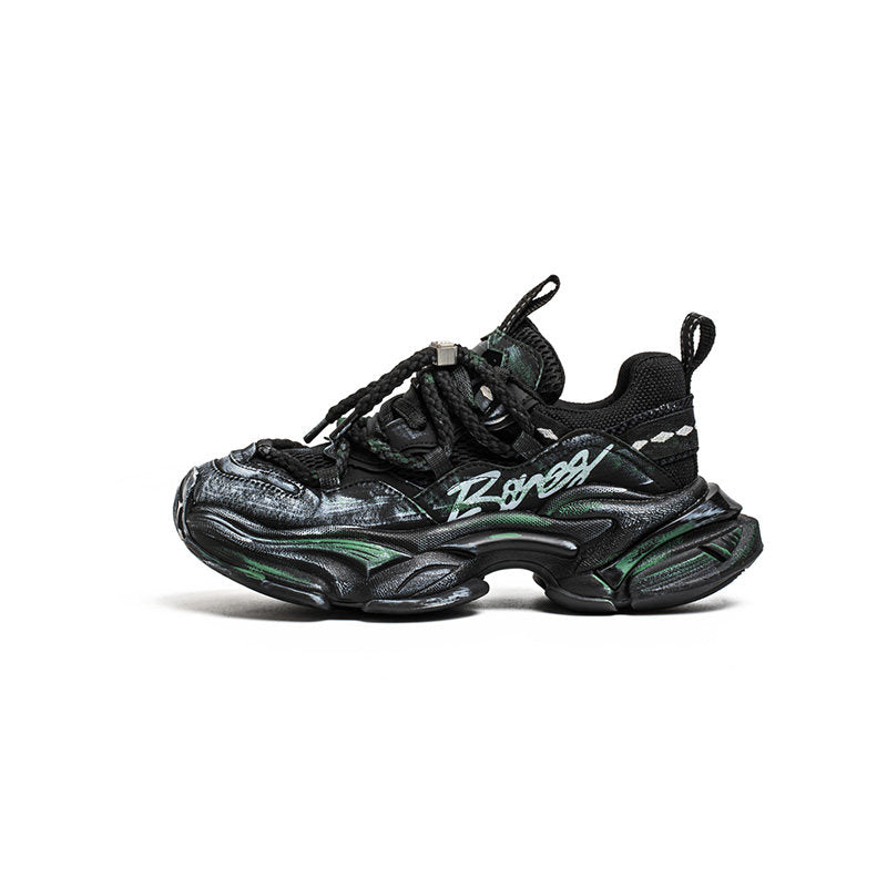 Layered Panel Graphic Chunky Lace-Up Sneakers WN23451