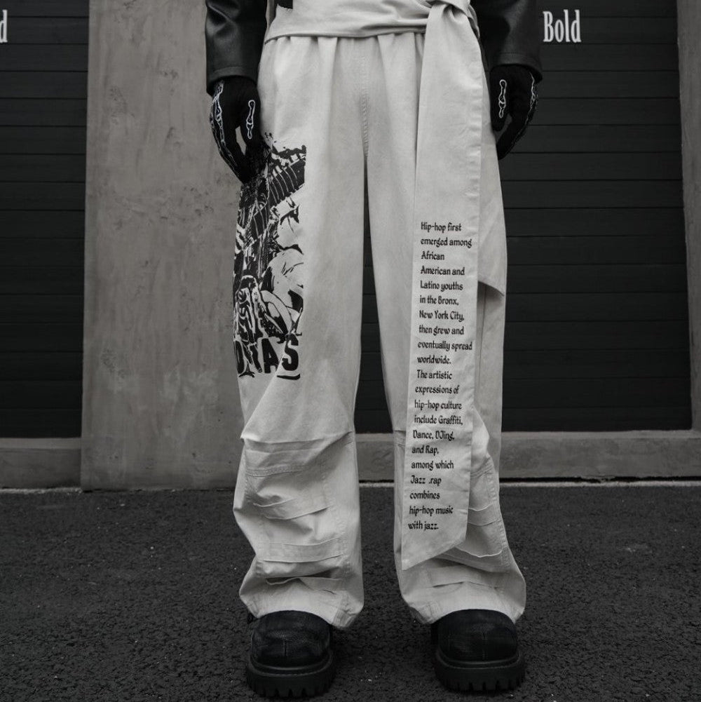 Graphic Print Text Detail Wide Leg Pants WN28088