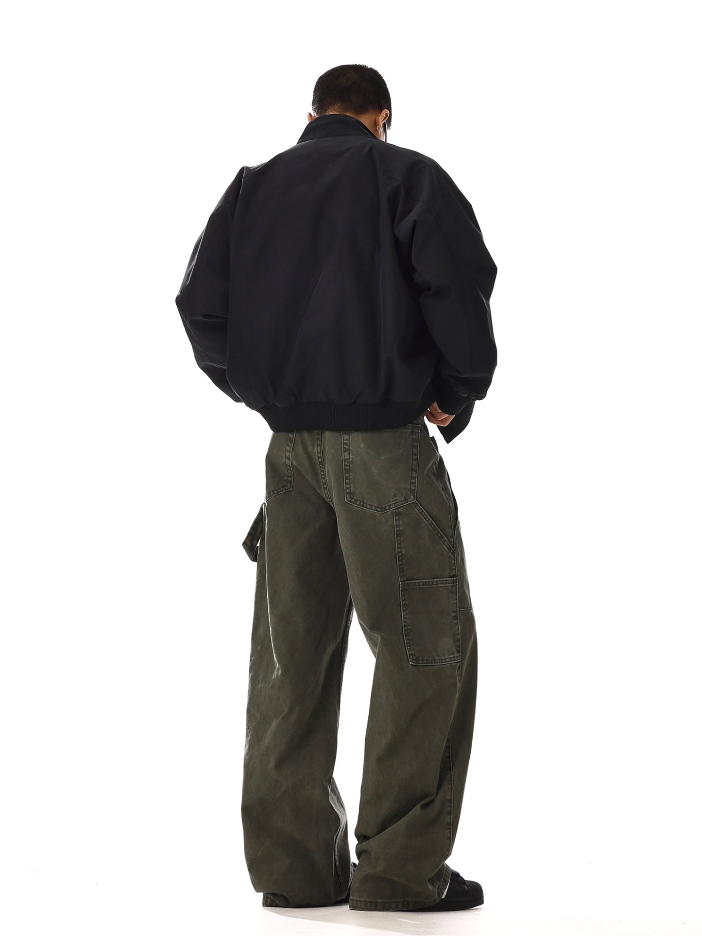 Washed Wide-Leg Straight Cargo Denim Jeans WN15133