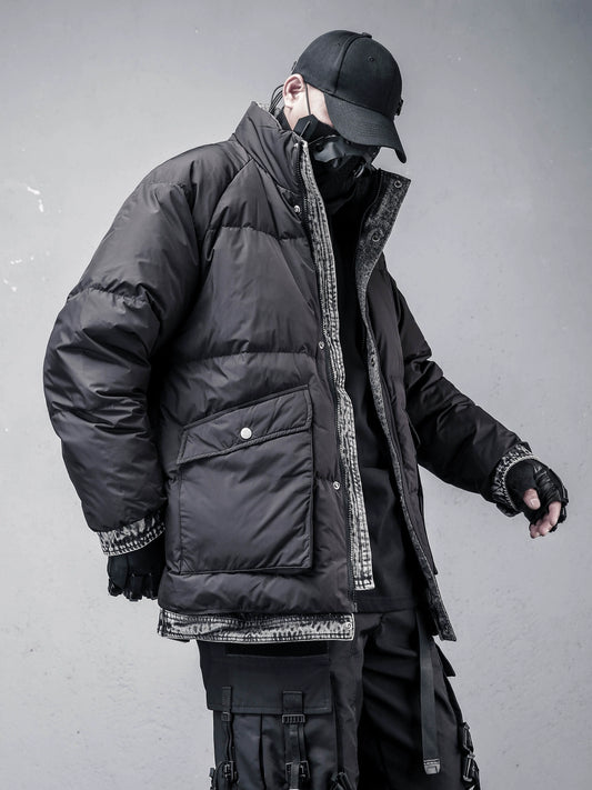 Fake Layered Stand Neck White Duck Down Jacket WN22447