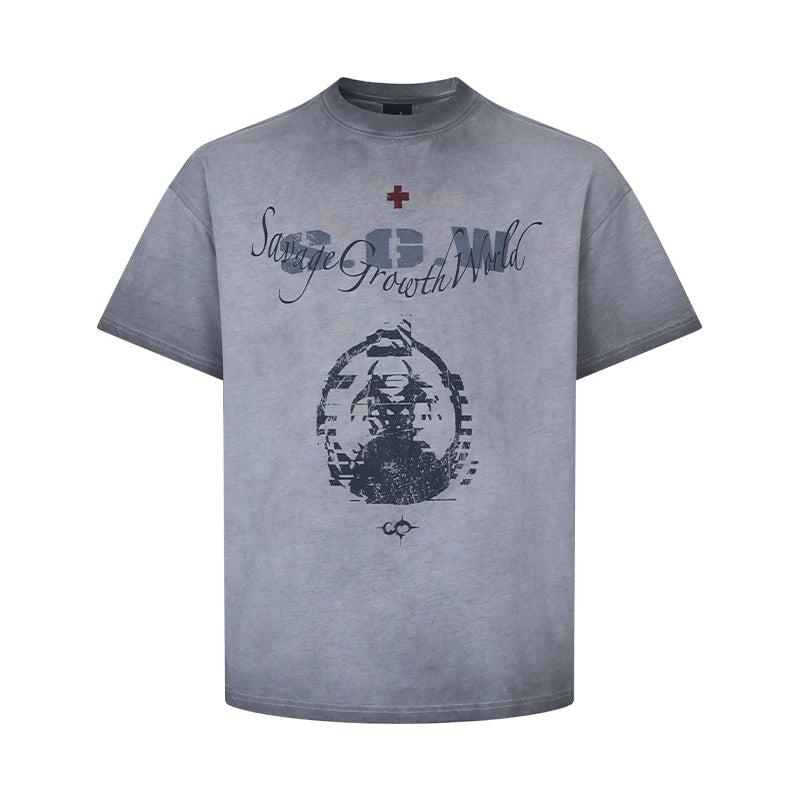 Washed Graphic Letter Print Short Sleeve T-Shirt WN18045