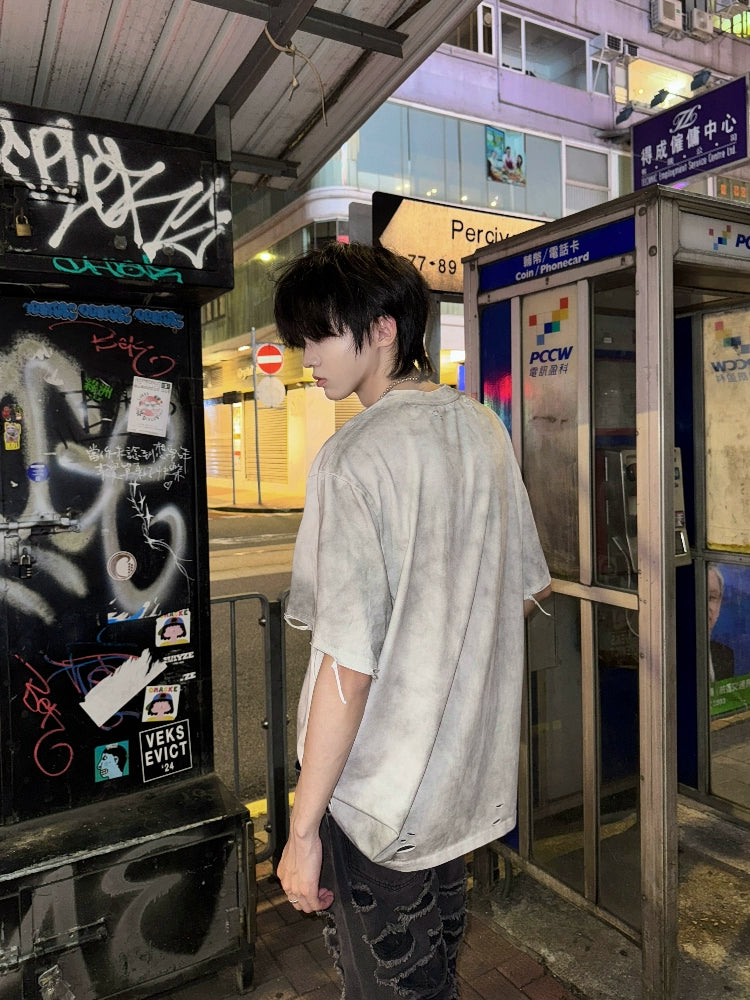 Spray Print Damage Wash Oversize Short Sleeve T-Shirt WN20749