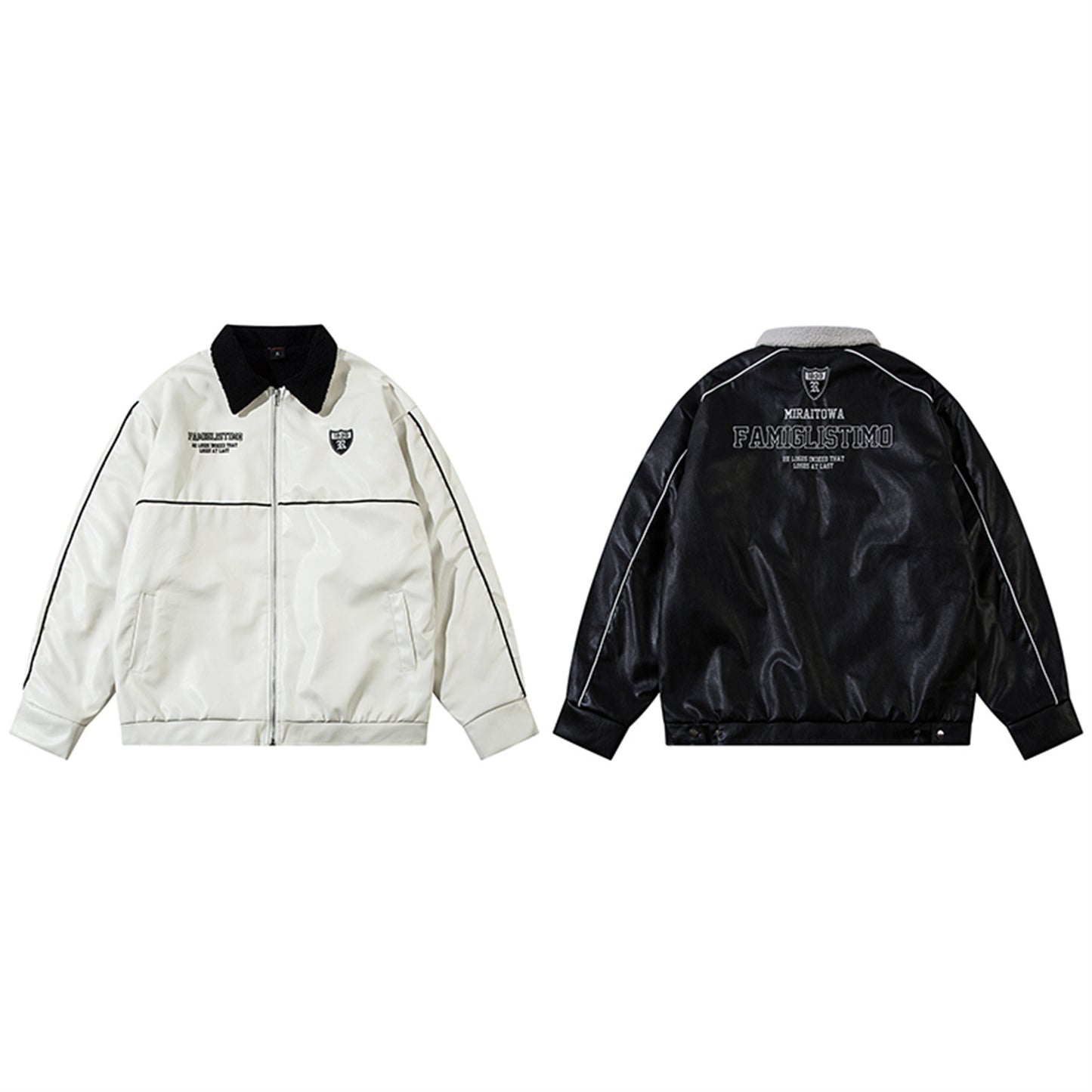 Letter Embroidery Fleece Lining PU Leather Jacket WN11496