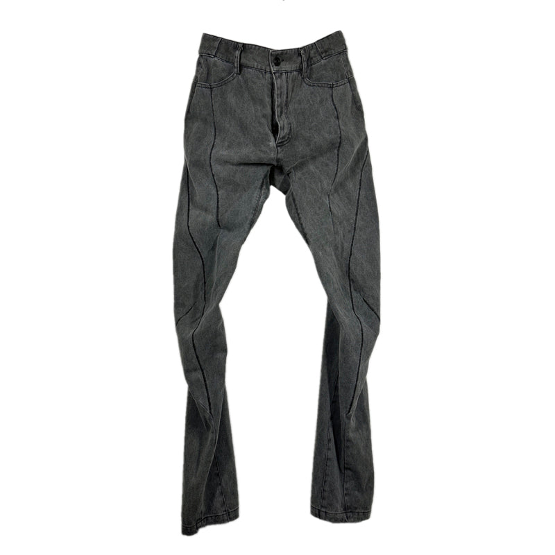 Spiral-Cut Curve-Leg Washed Straight Pants WN13869