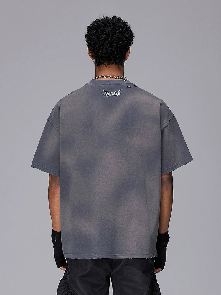 3D Paste Print Spray Wash Heavyweight Short Sleeve T-Shirt WN17958