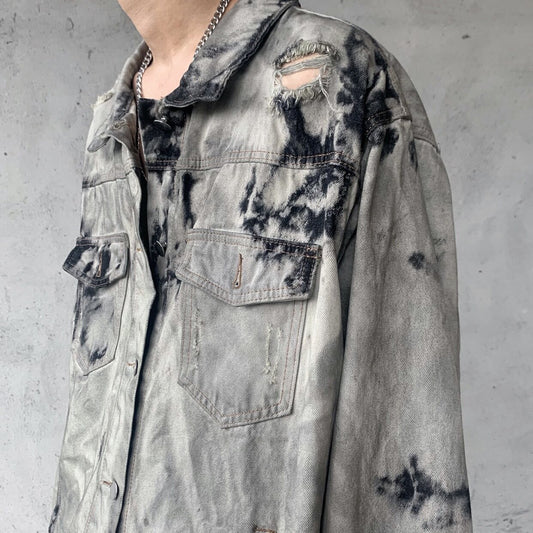 Washed Tie-Dye Damage Denim Jacket WN24411