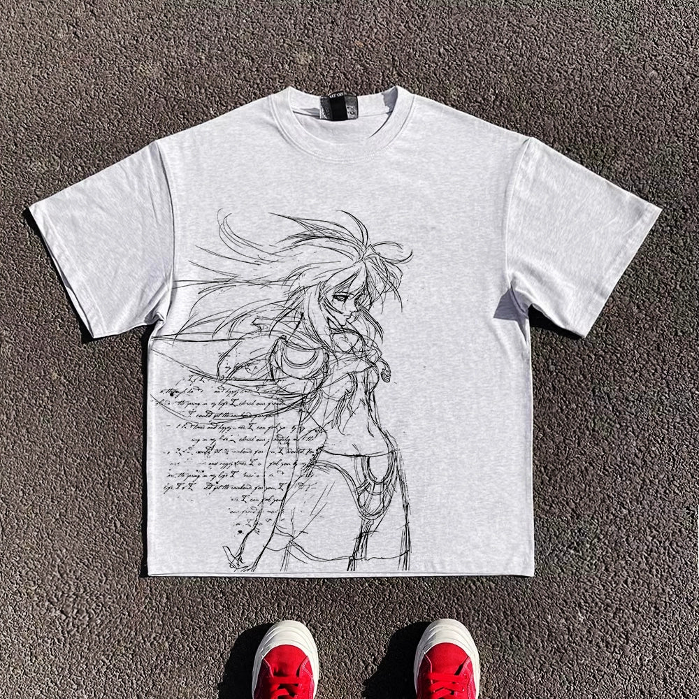 Illustration Art Oversize Short Sleeve T-Shirt WN16723