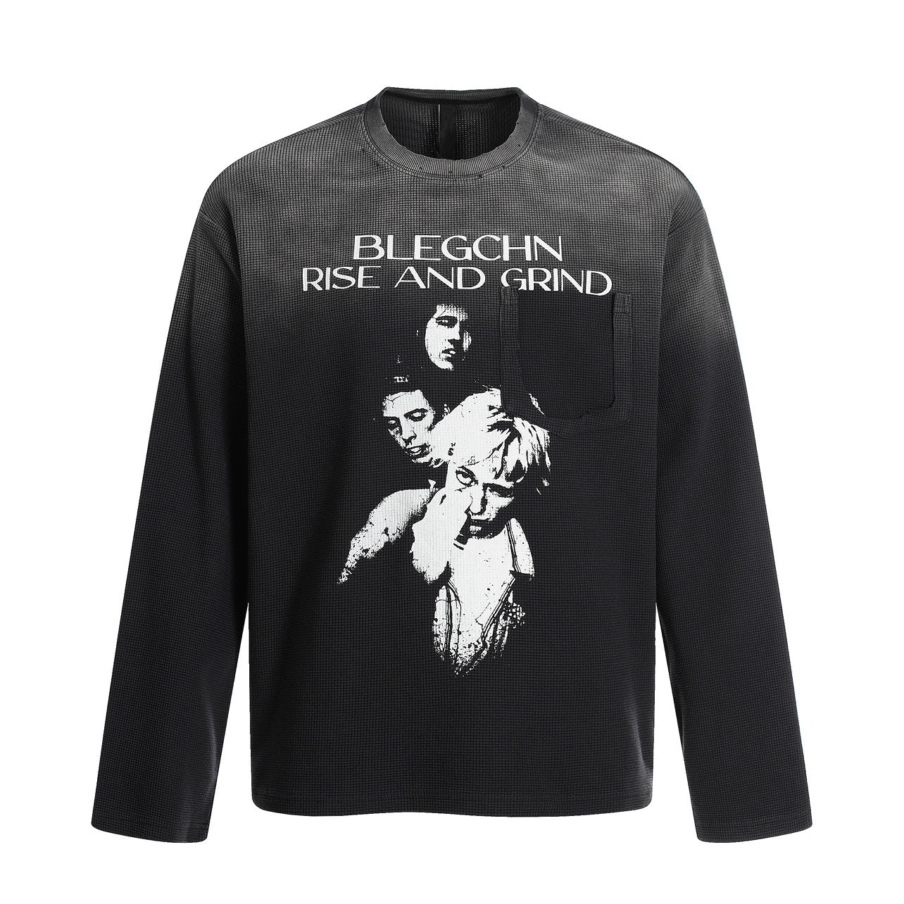 Gradient Damage Pocket Letter Print Long Sleeve T-Shirt WN21029