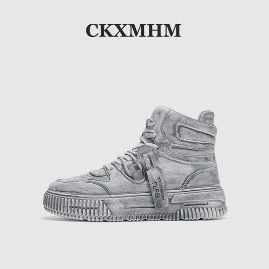 Leather Waterproof Korean Style High-Top Sneakers WN23395