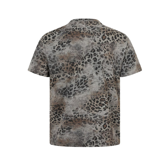 Leopard Letter Print Button Placket Short Sleeve T-Shirt WN25787